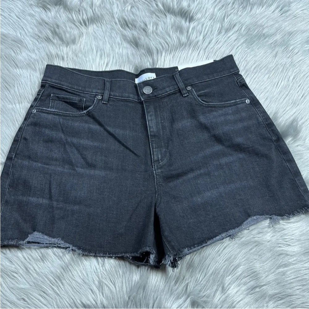 Loft High Waist Distressed Frayed Hem Black Wash Shorts Size 30